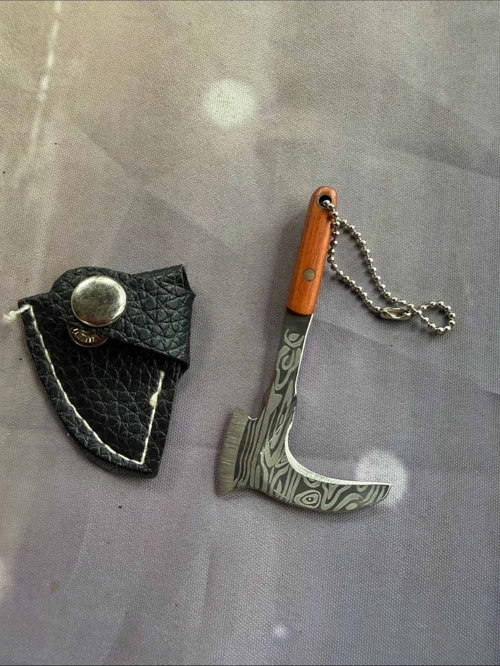 Mini Wood-Handled Multi-Tool Keychain in Brown and Silver